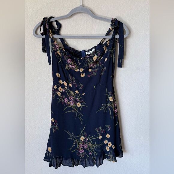 Reformation Christine Mini Tank Blue Dress Floral Size 8P - Picture 9 of 11